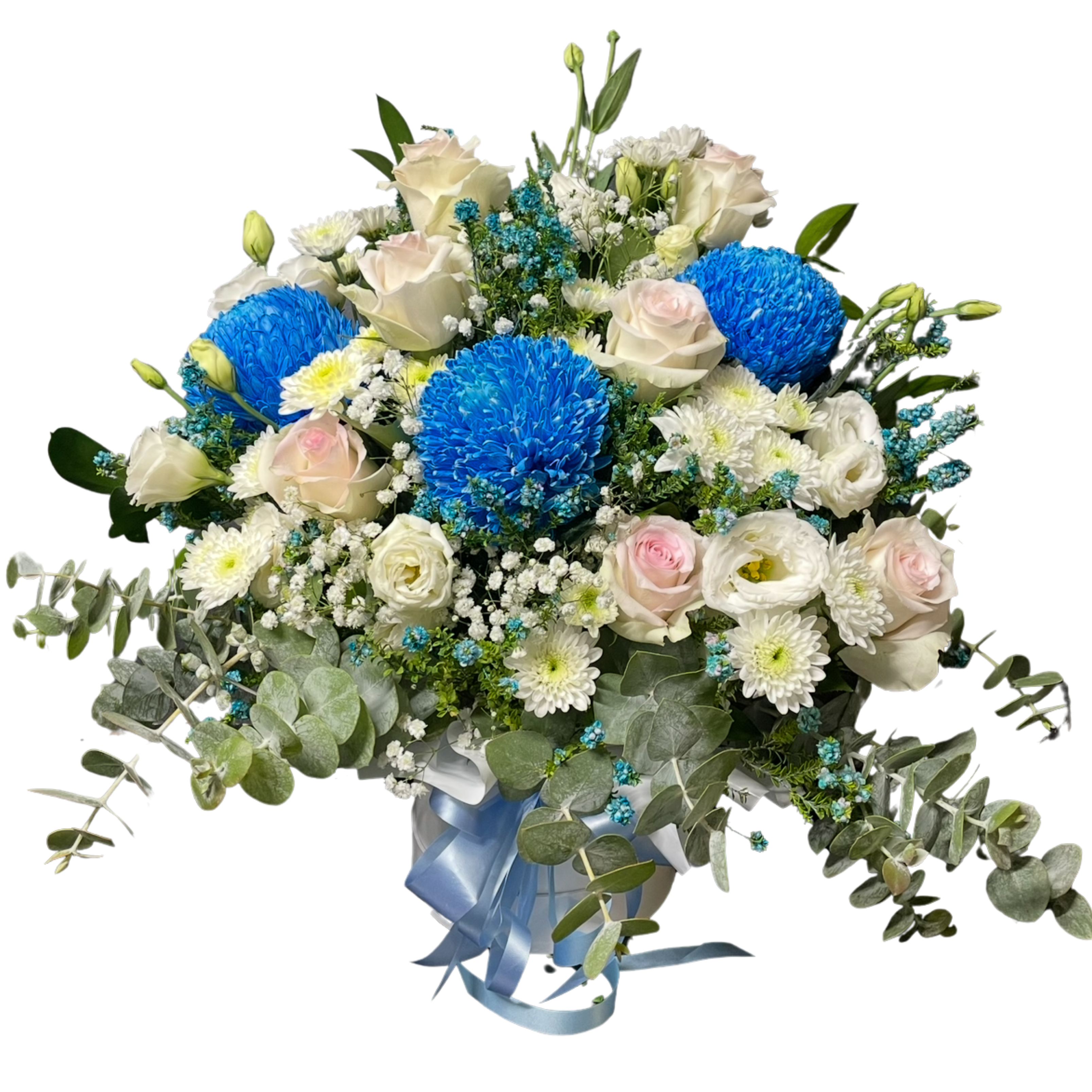 Large White and Blue Box Arrangement