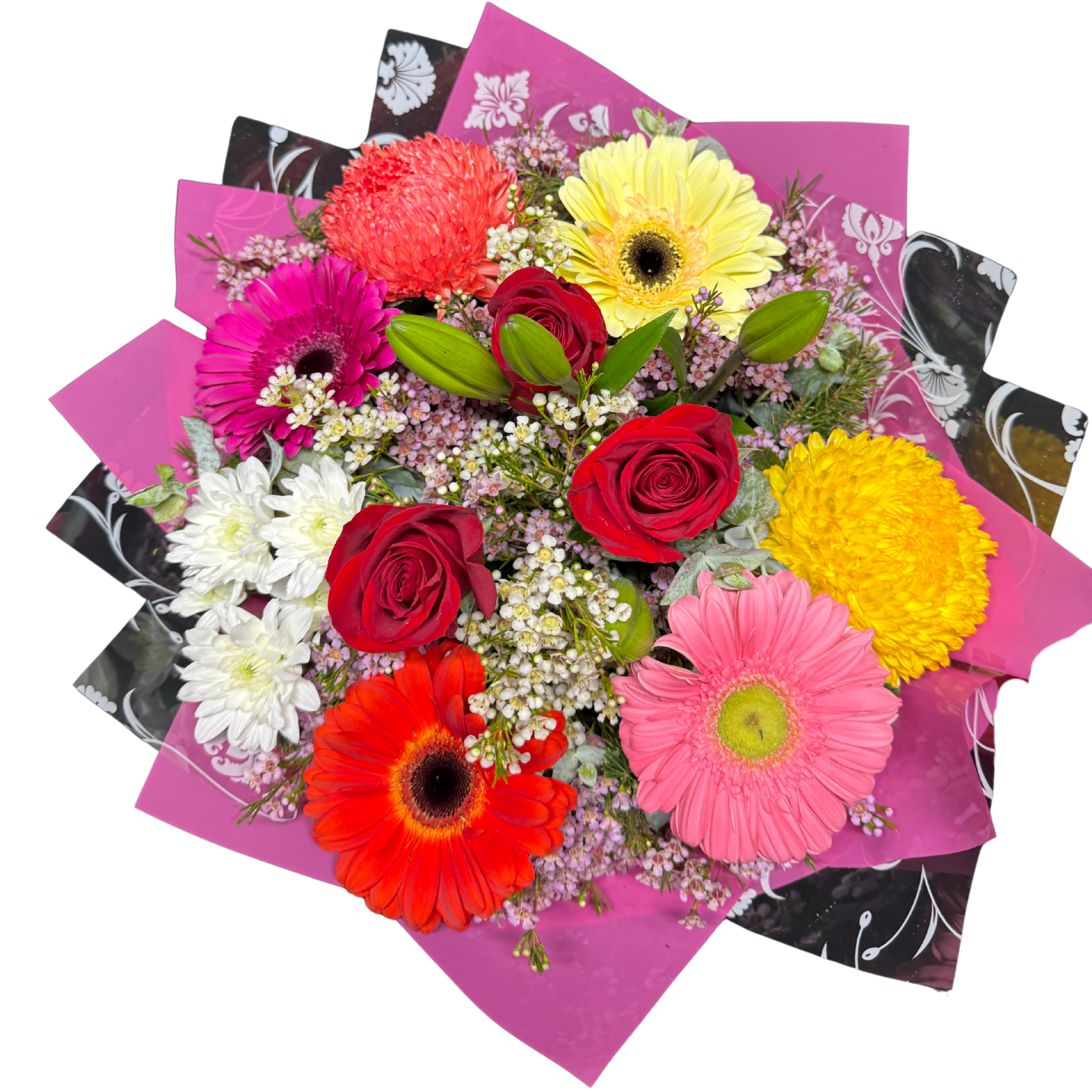 Large Rose Tulip Gerbera Bouquet